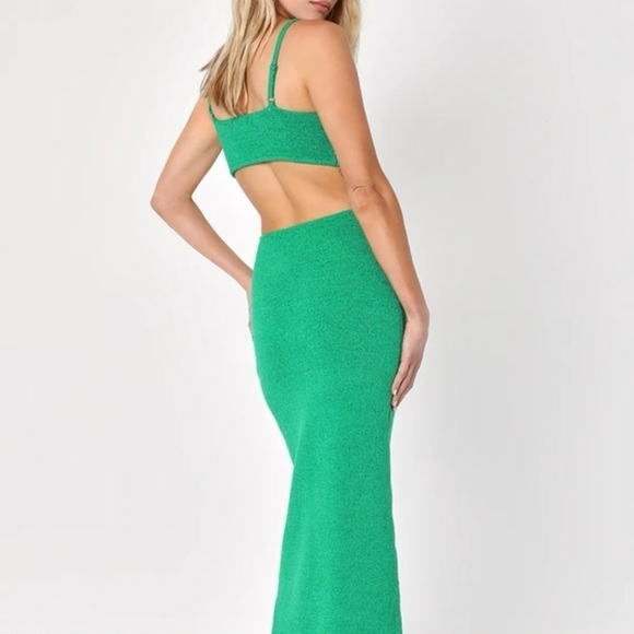 LUSH Babe Attire Green Sleeveless Cutout Knit Midi Dress in Kelly Green, SizeM - Picture 4 of 16